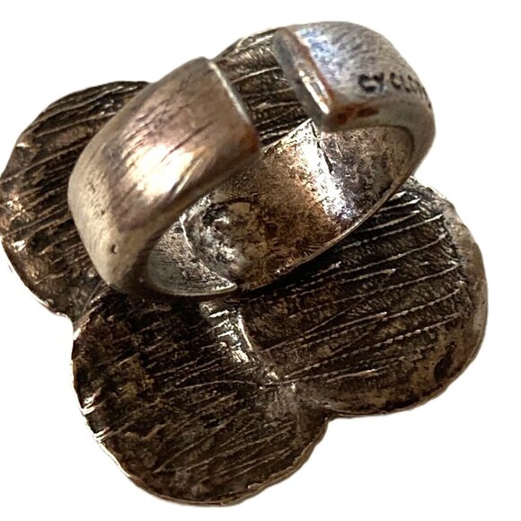 Vintage adjustable 90s Cyclope Floral ring silver tone preloved jewelry - Picture 4 of 7
